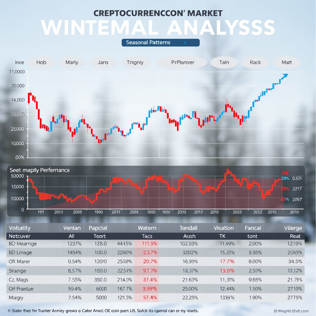 Cryptocurrency market seasonal analysis chart displaying winter trading patterns, volatility trends, and historical performance data for major digital assets